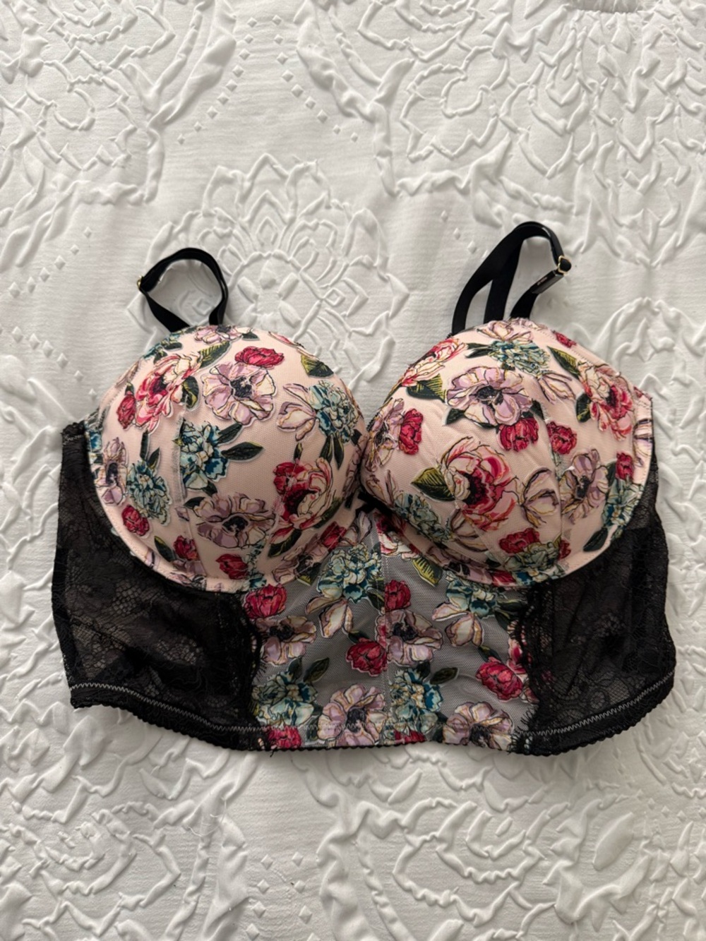 Victoria’s Secret Floral Lace Longline Bra - Pink Floral